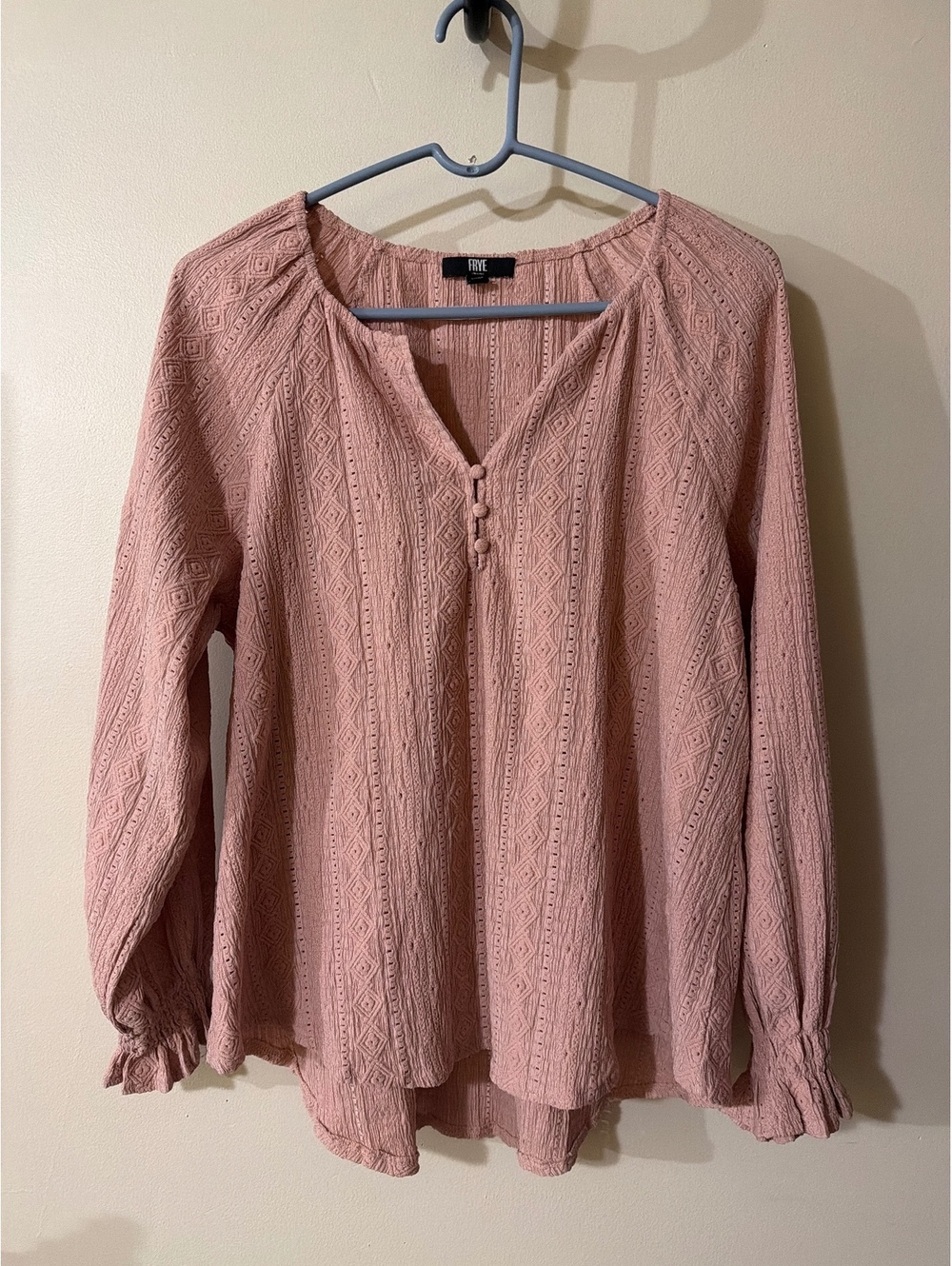FRYE Shirt Adult Medium Mellow Mauve Textured Boho Cute Top Womens